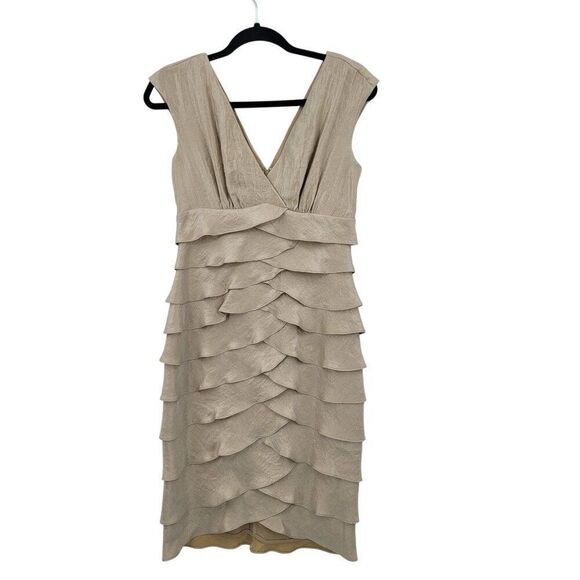 Dressbarn  Womens Gold Shimmer Tiered Ruffle V-Neck‎ Dress Sz 4 Formal Cocktail - Picture 10 of 10